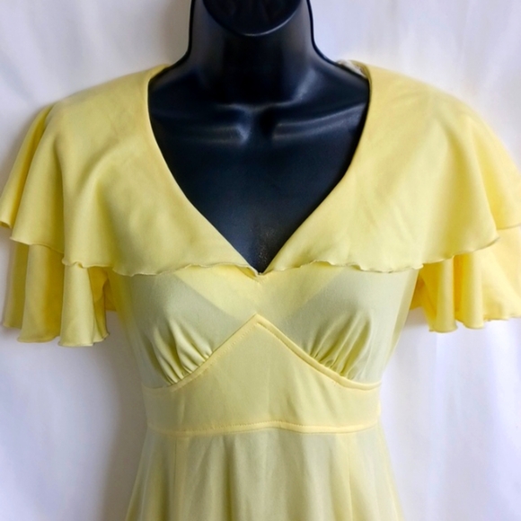 VTG 70s Prom Dress Yellow Flutter Sleeve & Collar Boho from Jc Penney size 10 - Picture 2 of 10